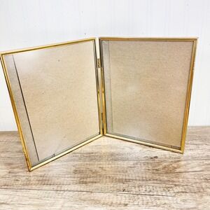 Vintage MCM Brass Double Photo‎ Frame – Holds Two 8x10 Inch Photos
